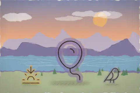 Zbor la apus, deasupra unui lac (ilustrație)